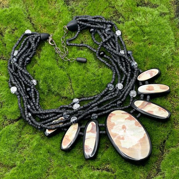 Gerda Lynggaard Monies Necklace Vtg Designer Coconut Shell Abalone Reversible - Picture 4 of 13